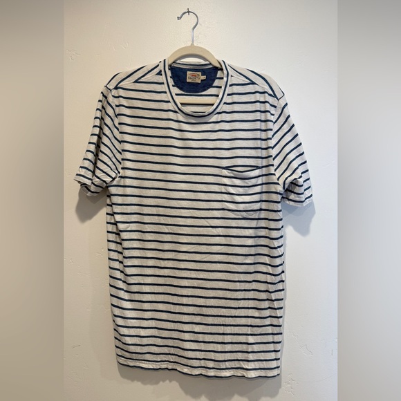 Faherty Organic Cotton Mens Crew Shirt - Mens Large - White/Blue Stripe - Picture 1 of 5